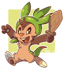 Artwork done for the PMDU Team "Over-Archivers", a young Chespin who isn't afraid of anything.