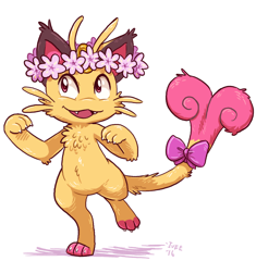 I found myself thinking about dropping the raccoon and going with something that better represents me now.

What better represents me now is a sweet girly Meowth who likes flowers and bows and has a heart shaped tail?

This is a pretty definitive reference